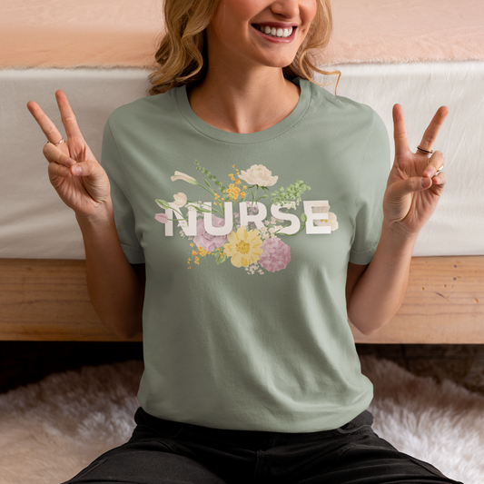 Floral NURSE T-shirt